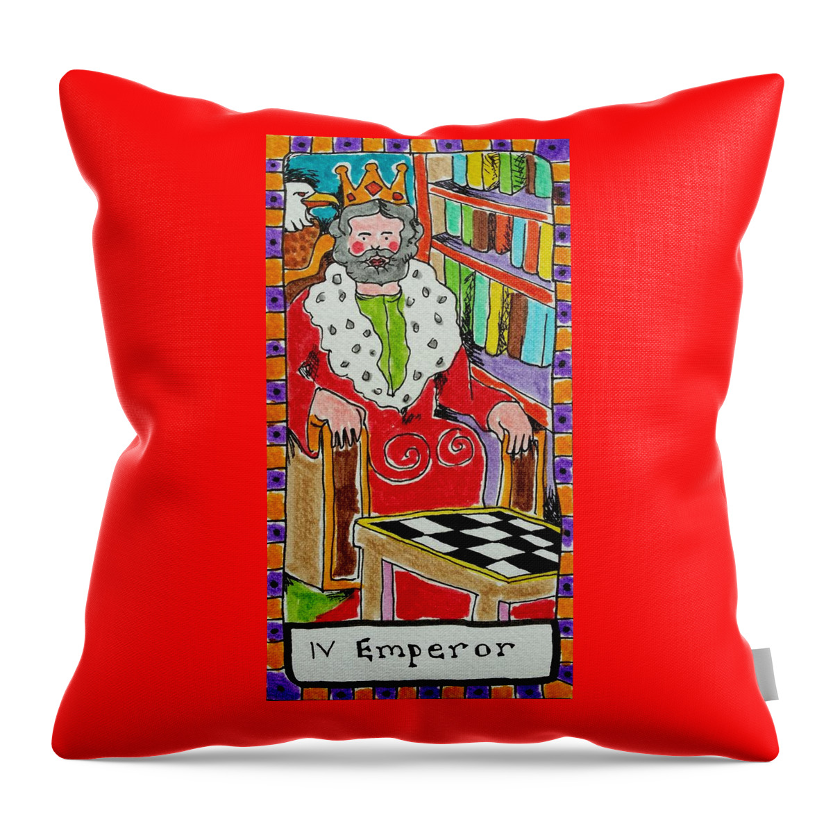 Tarot Throw Pillow featuring the drawing Intuitive Catalyst Card - Emperor by Corey Habbas