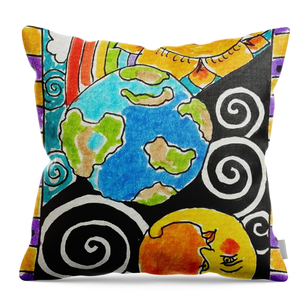 Tarot Throw Pillow featuring the drawing Intuitive Catalyst Card - World by Corey Habbas