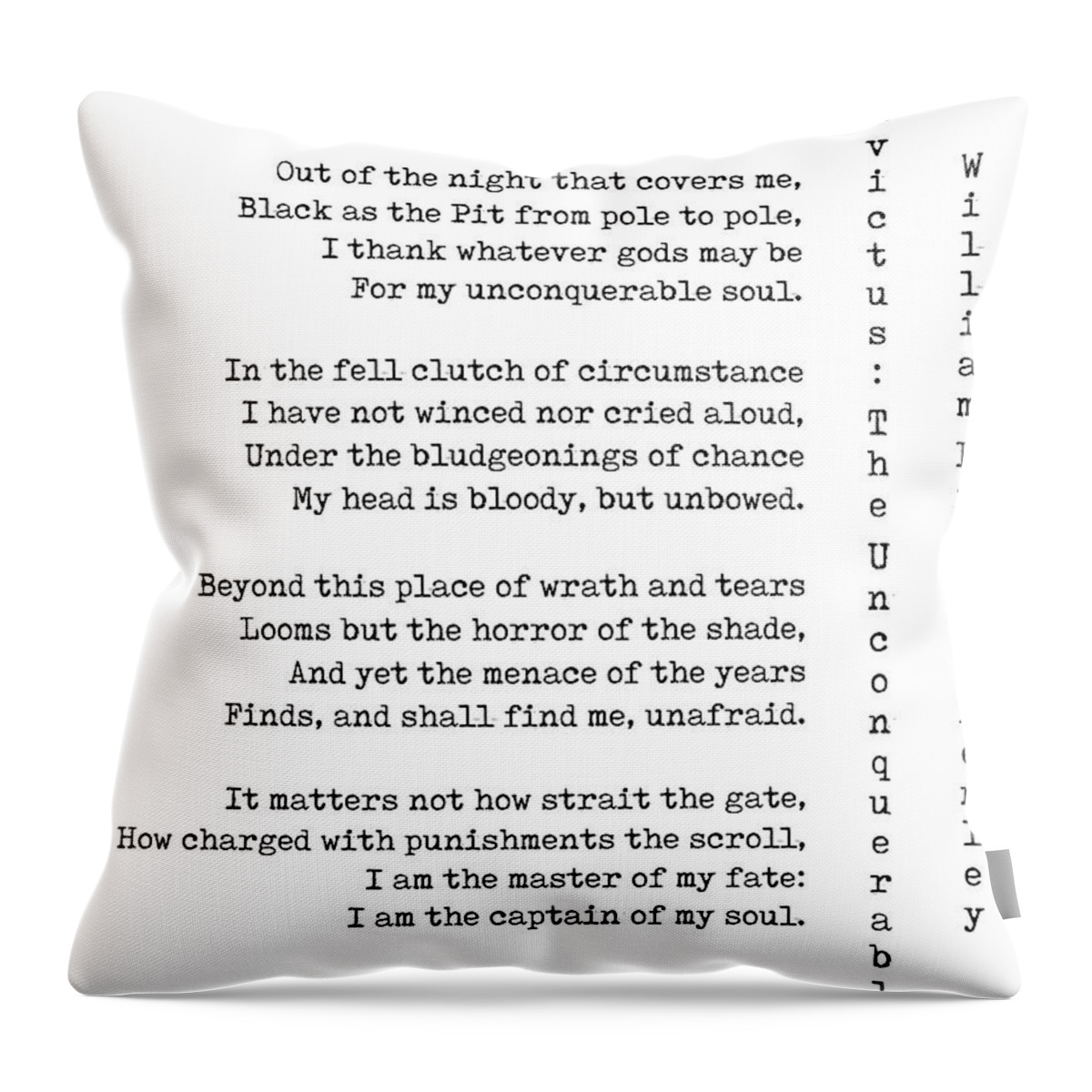 Invictus Throw Pillow featuring the digital art Invictus - The Unconquerable by William Ernest Henley - White by Georgia Clare
