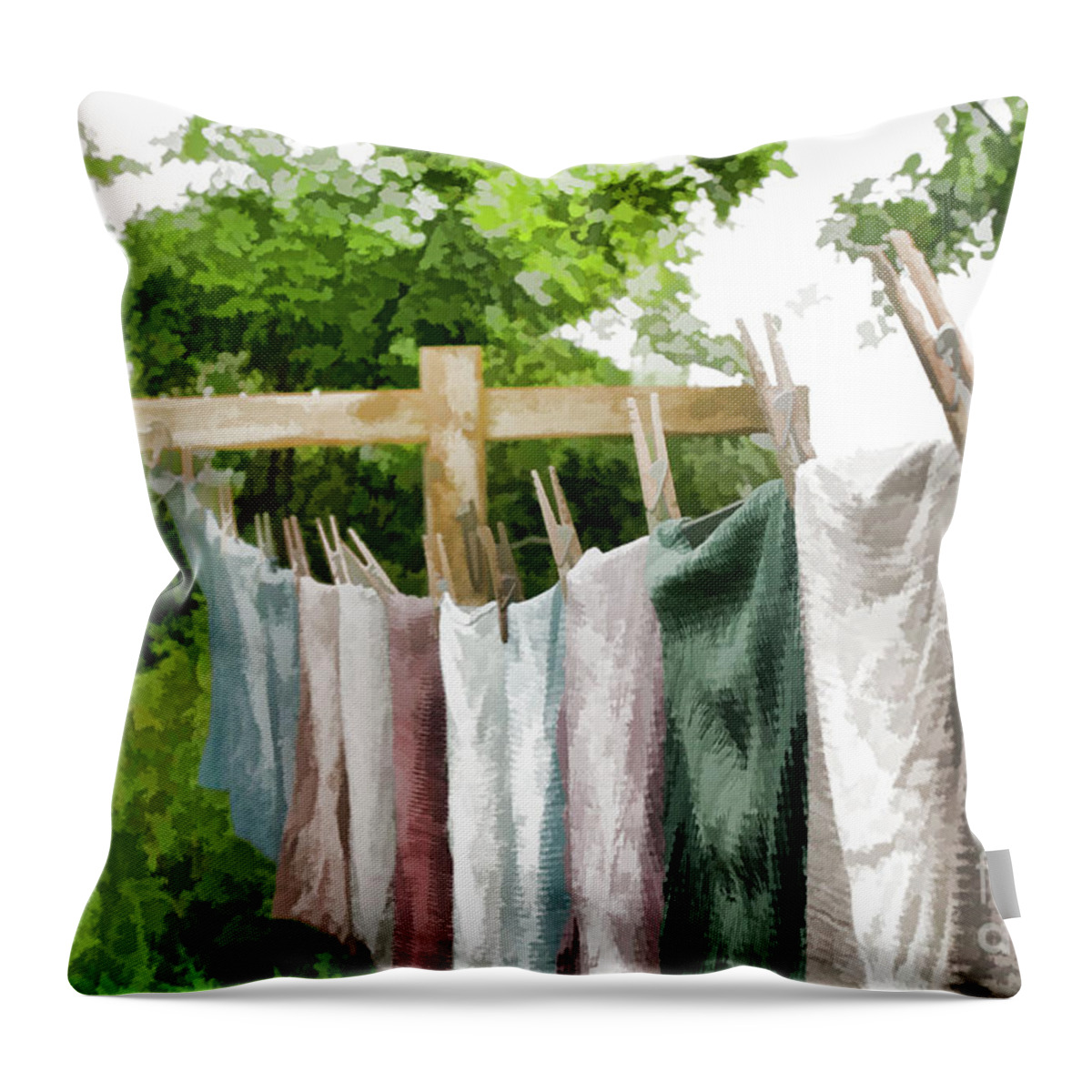 Washday Throw Pillow featuring the photograph Iowa Farm Laundry Day by Wilma Birdwell