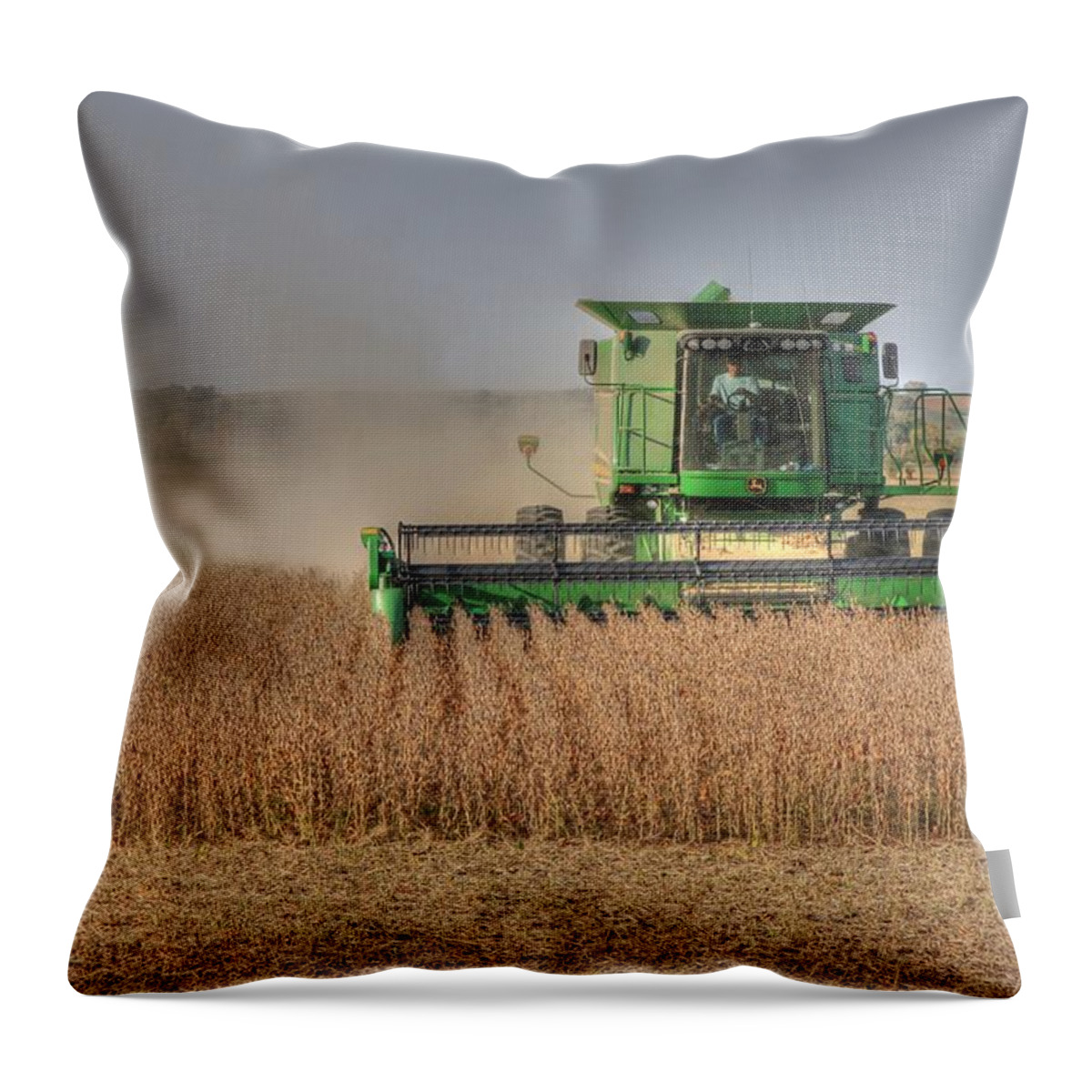 John Deere Throw Pillow featuring the photograph Iowa Soybean Harvest by J Laughlin