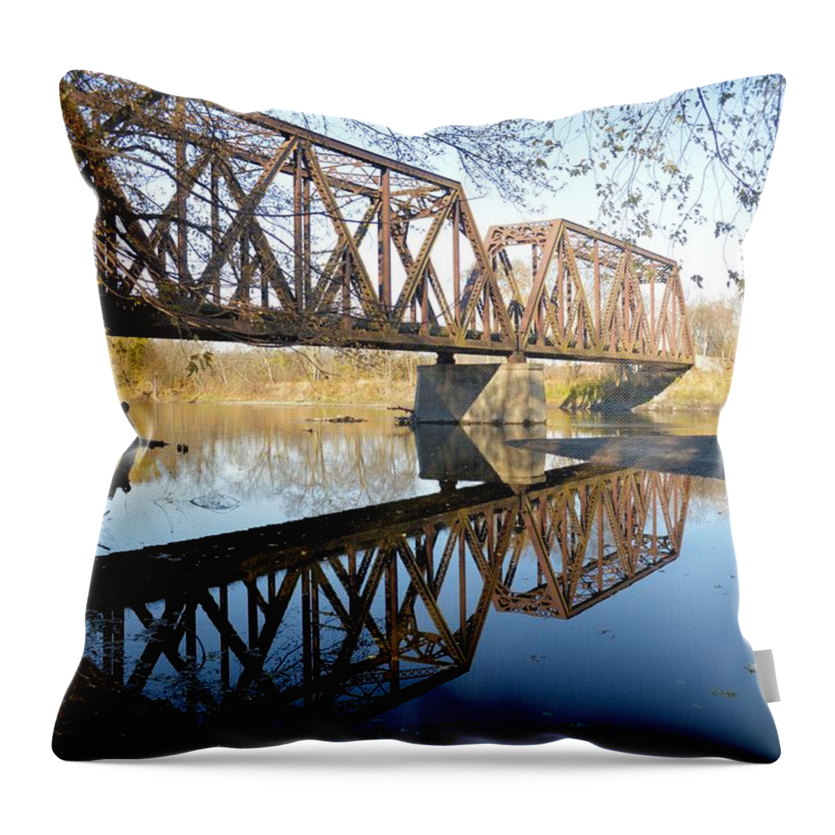 River Throw Pillow featuring the photograph Iowa Trestle by Bonfire Photography