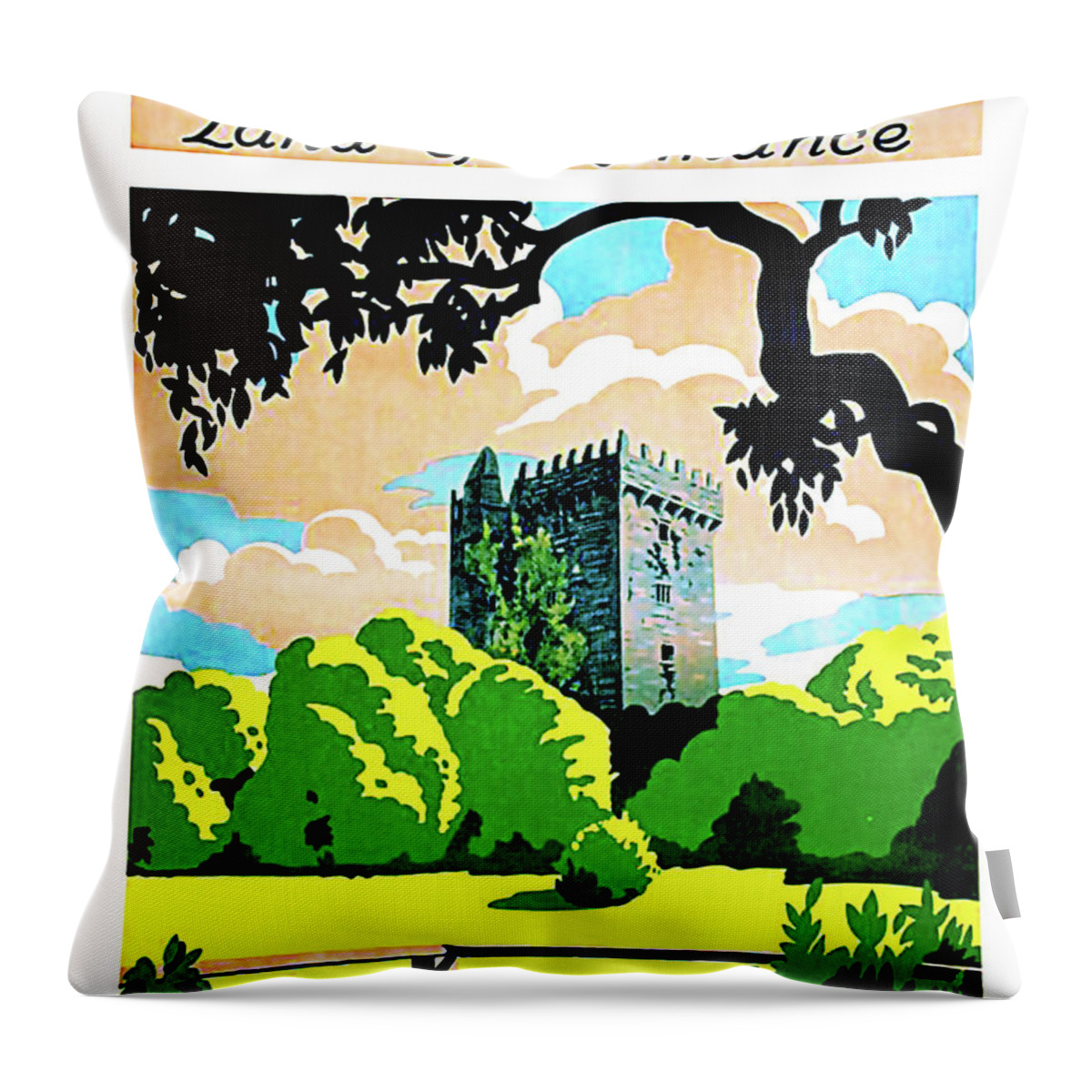 Ireland Throw Pillow featuring the painting Ireland, land of romance, blarney castle with gardens by Long Shot