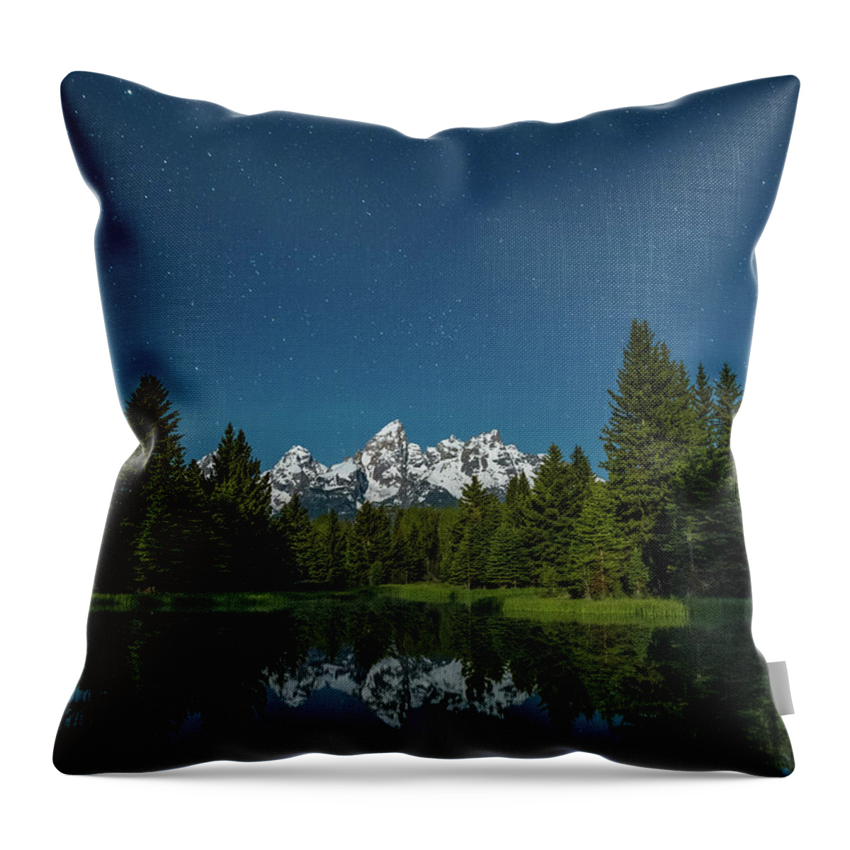 Grand Teton Throw Pillow featuring the photograph Iridium Flare over Grand Teton by Darren White