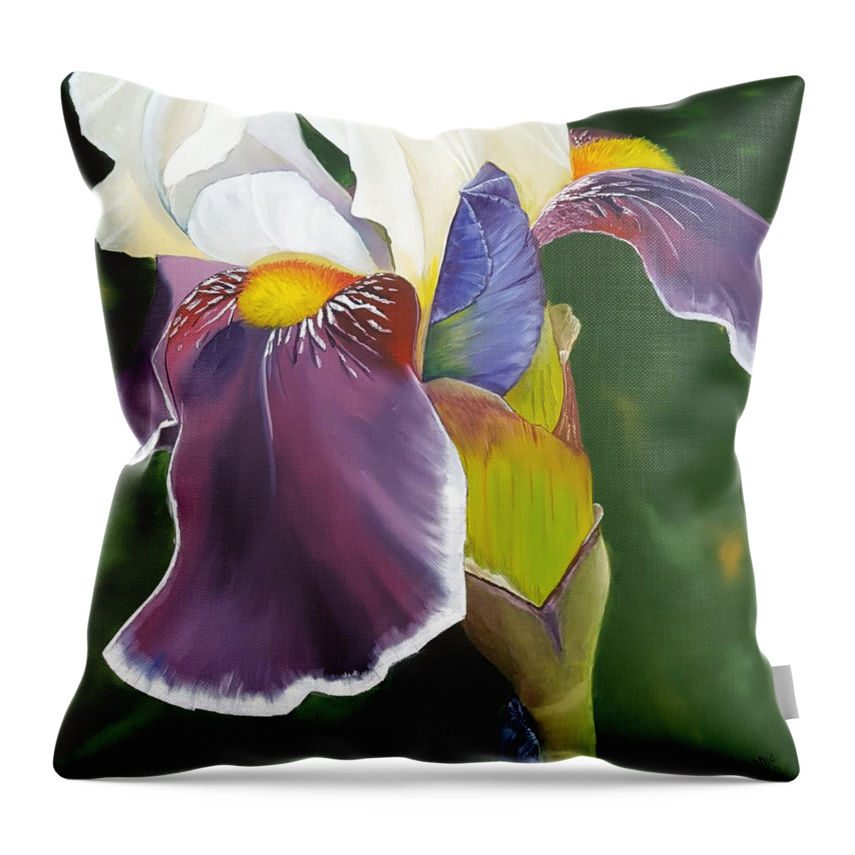 Iris Throw Pillow featuring the painting Iris Bud and Spathe by Connie Rish