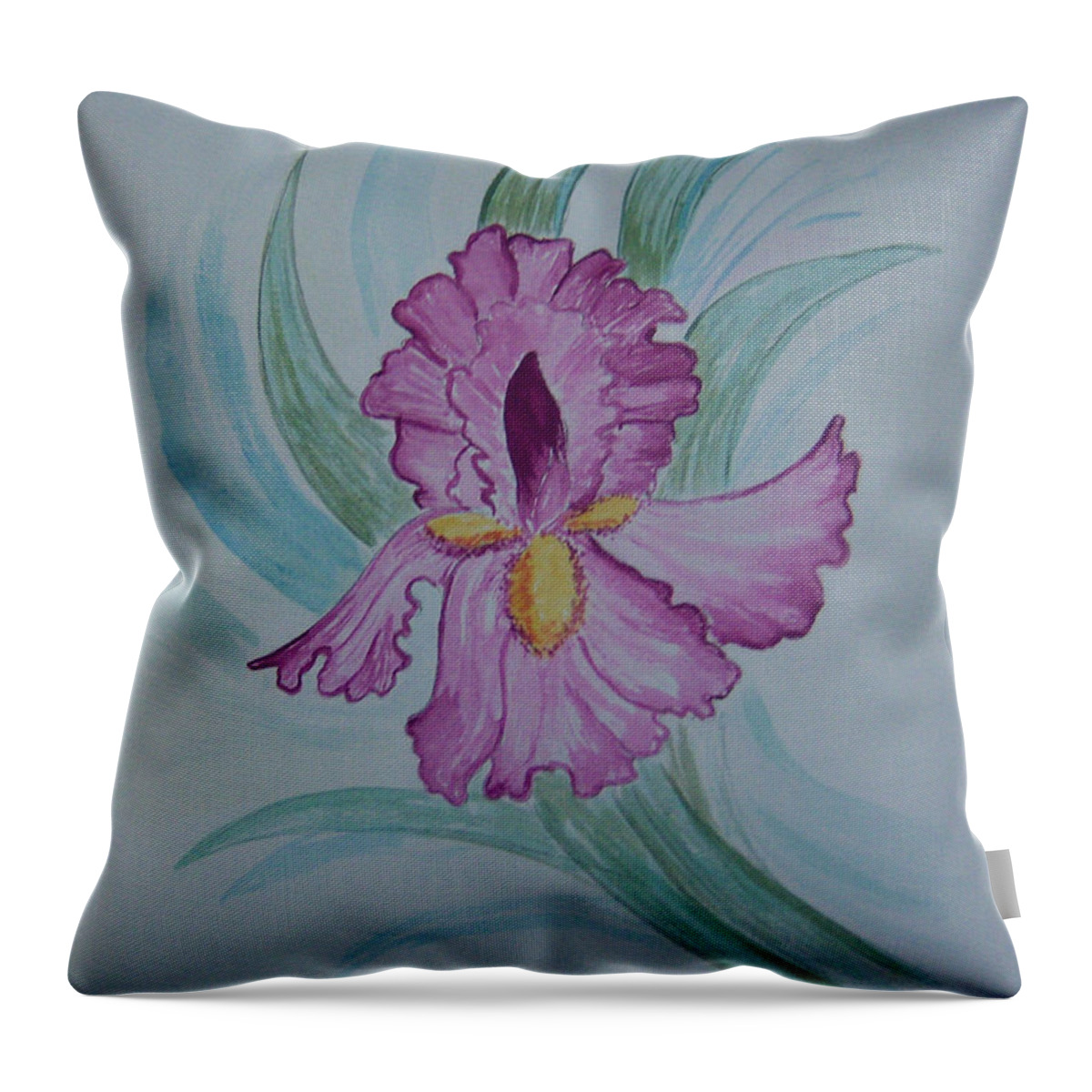 Iris Throw Pillow featuring the painting Iris in Lavender by Nancy Nuce