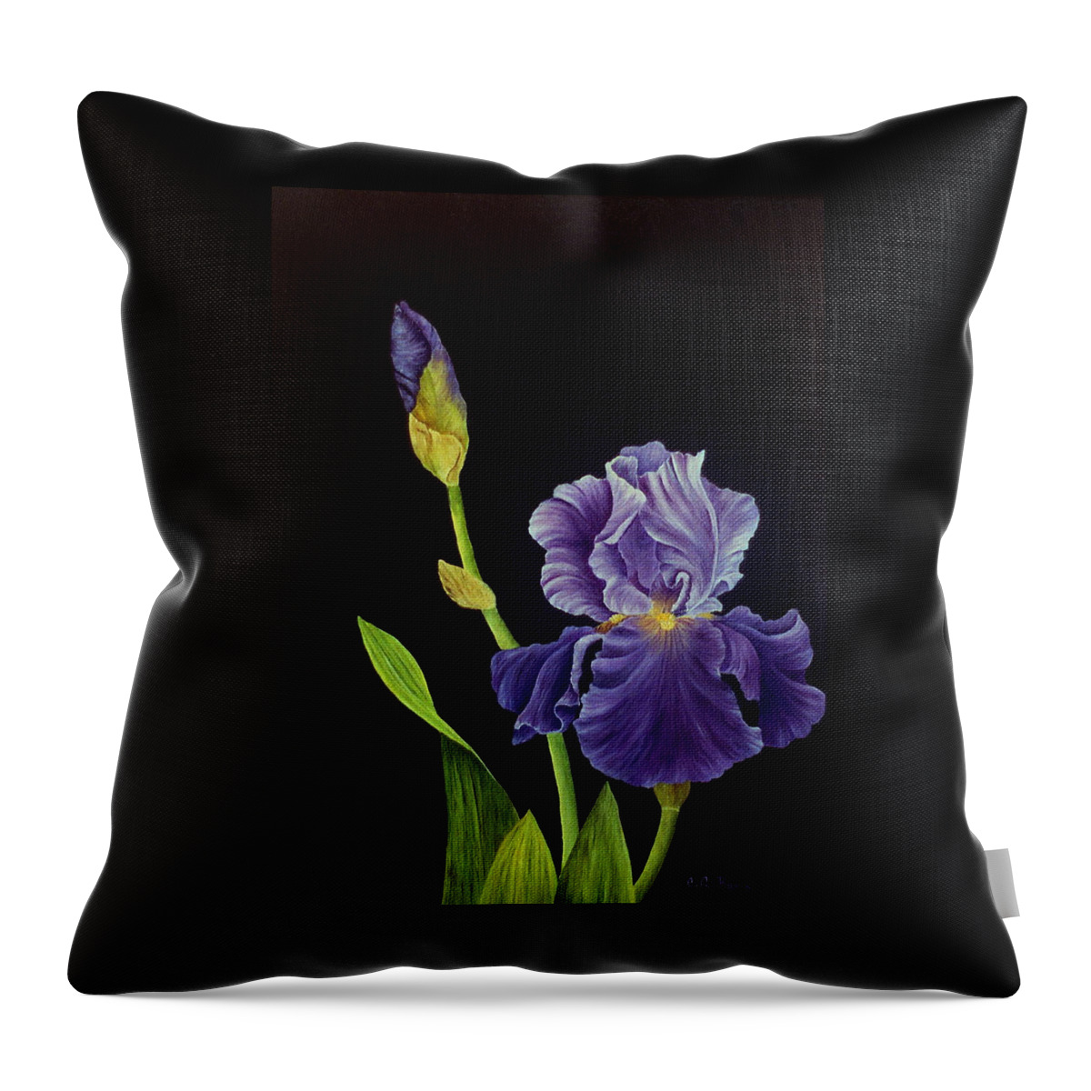 Iris Throw Pillow featuring the painting Iris with Purple Ruffles by Charlotte Bacon