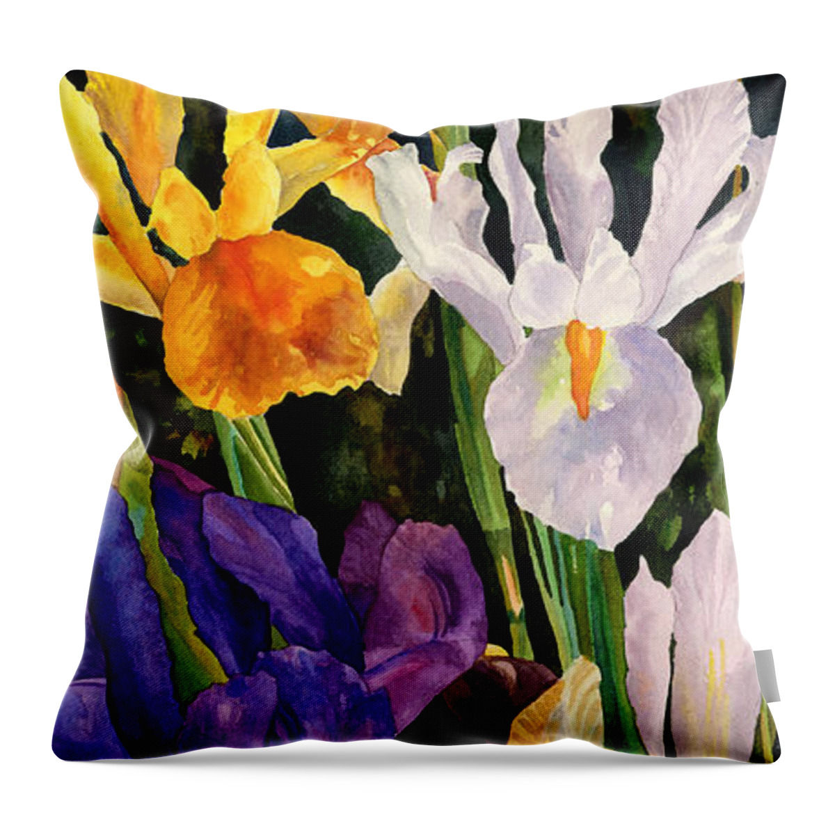 Iris Painting Throw Pillow featuring the painting Irises in Bloom by Anne Gifford
