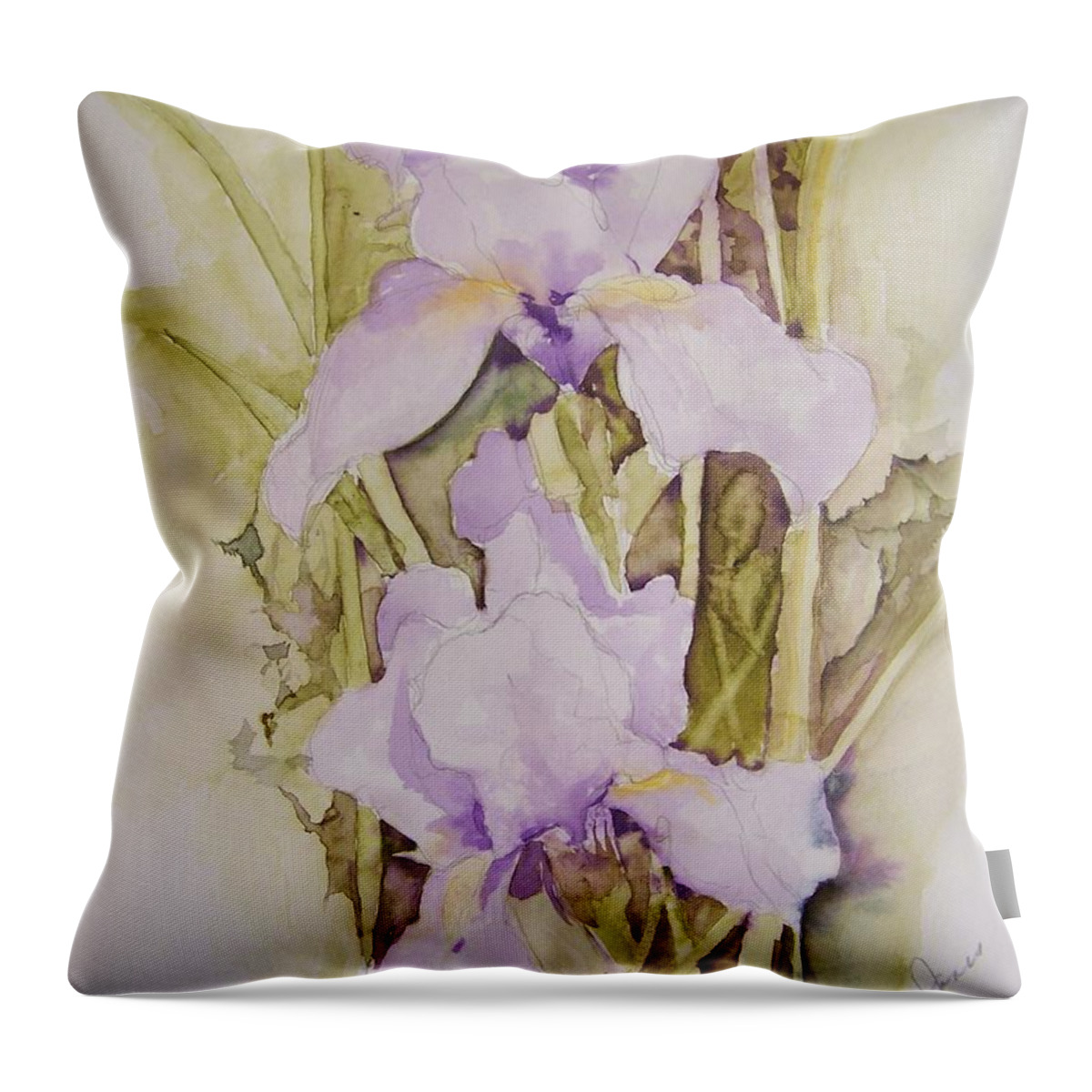 Irises Throw Pillow featuring the painting Irises by Jackie Mueller-Jones