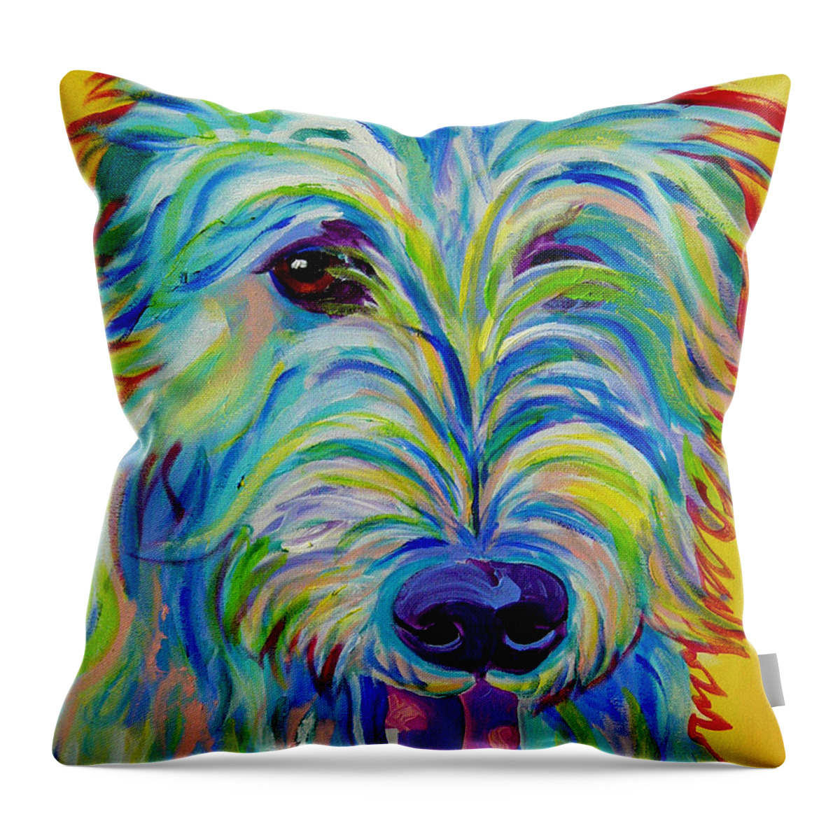 Dog Throw Pillow featuring the painting Irish Wolfhound - Angus by Dawg Painter