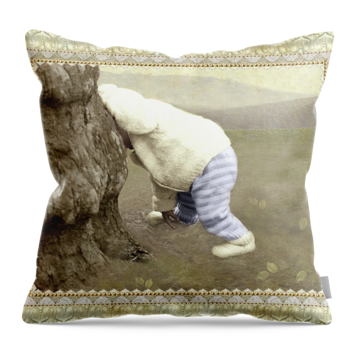  Throw Pillow featuring the photograph Is Bunny Behind Tree? by Adele Aron Greenspun
