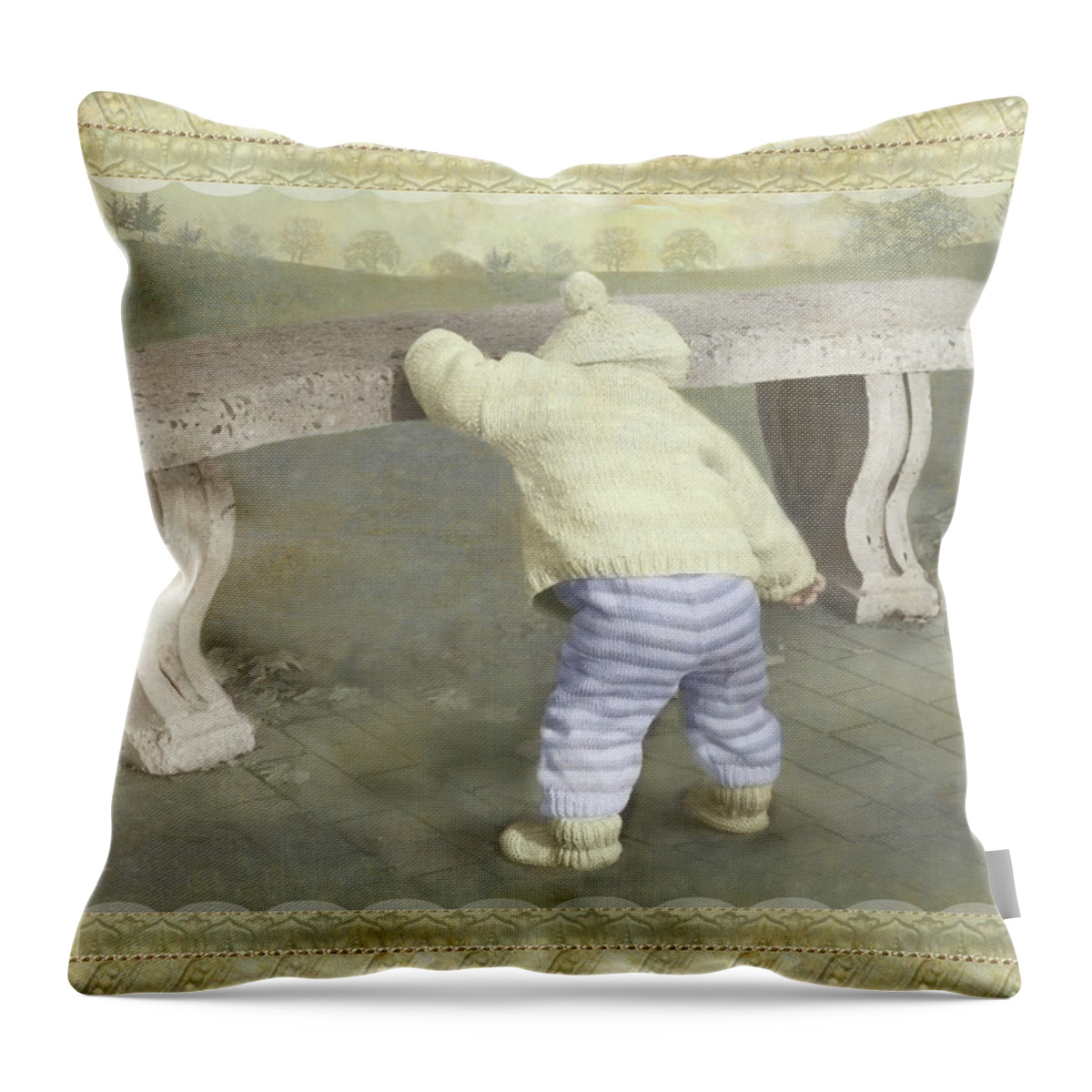  Throw Pillow featuring the photograph Is Bunny Under The Bench? by Adele Aron Greenspun
