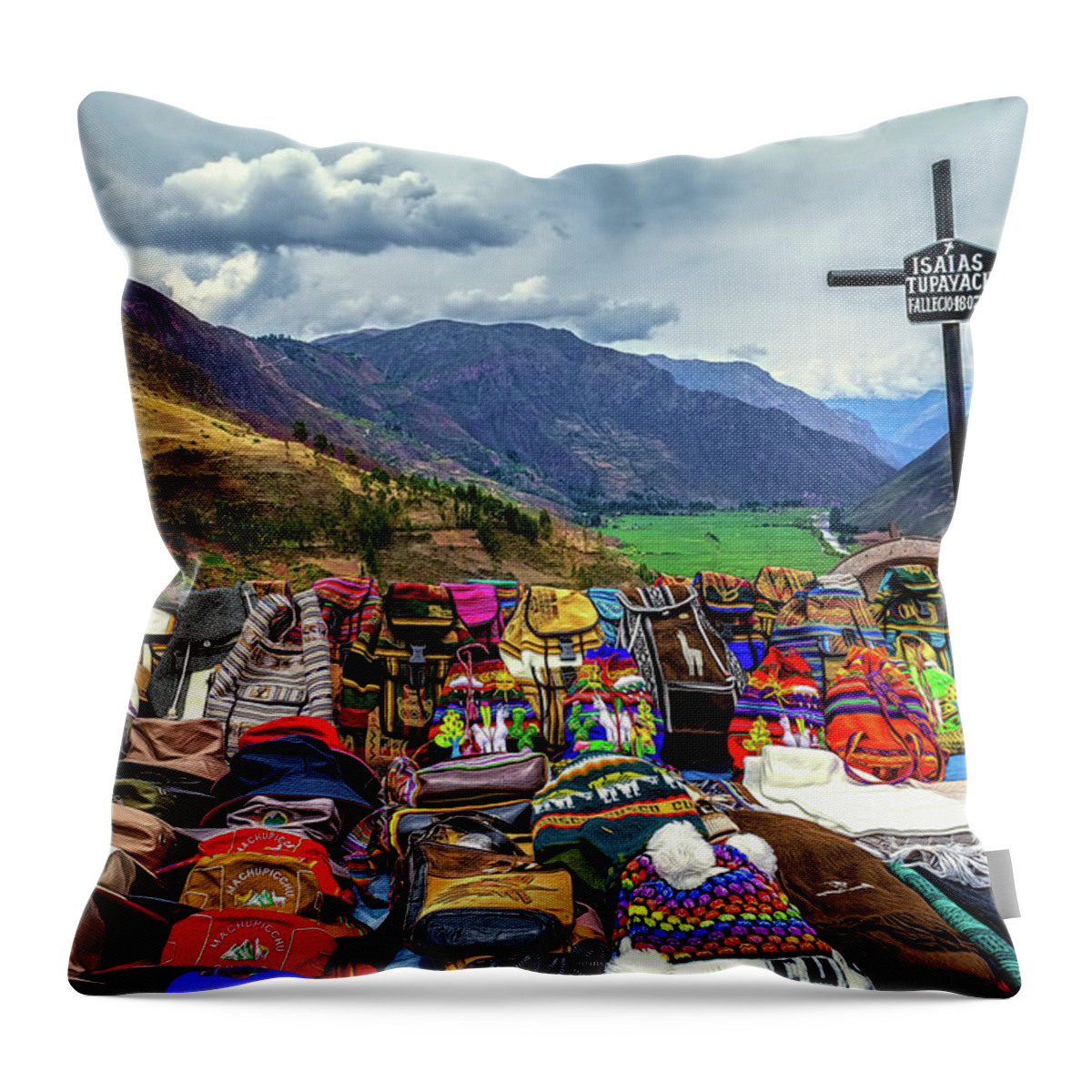 America Throw Pillow featuring the photograph Isaias Tupayachi by Maria Coulson