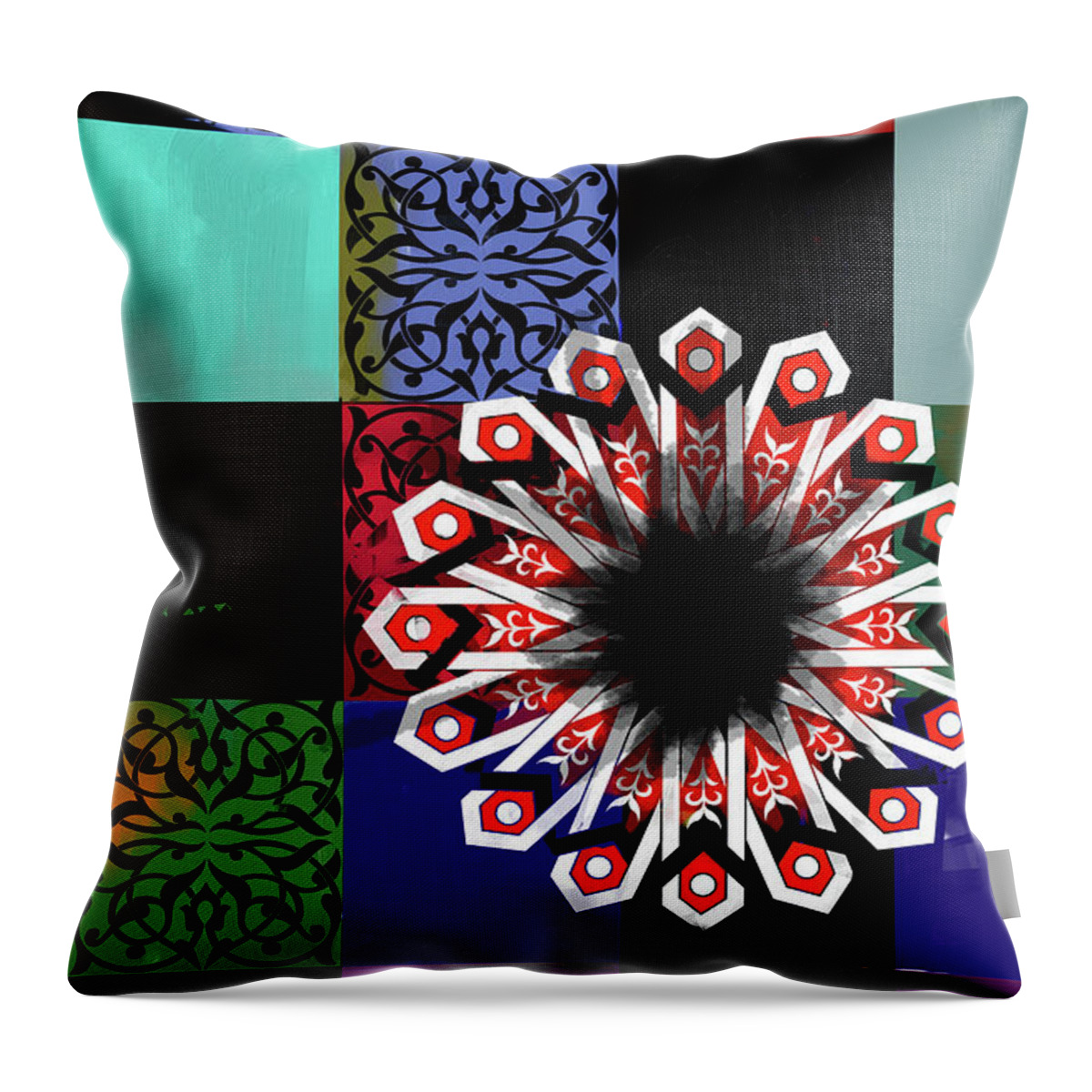 Motif Throw Pillow featuring the painting Islamic Motif V 444 4 by Mawra Tahreem