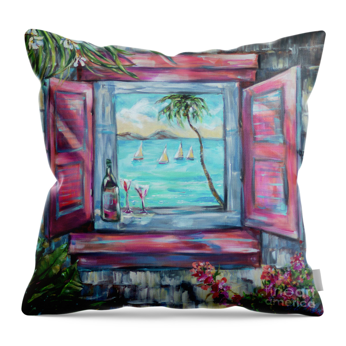 Island Throw Pillow featuring the painting Island Bar by Linda Olsen