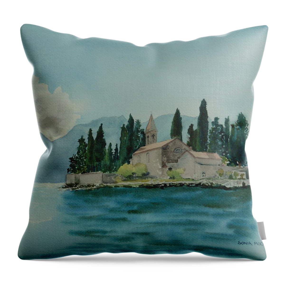 Island Throw Pillow featuring the painting Island in the Med by Sonia Mocnik