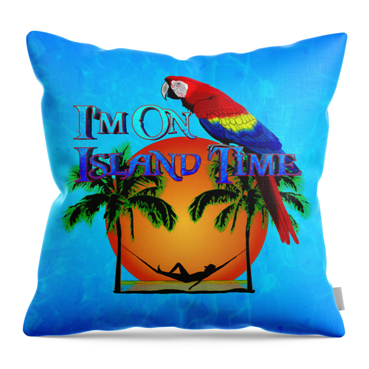 Island Throw Pillow featuring the digital art Island Time And Parrot by Chris MacDonald