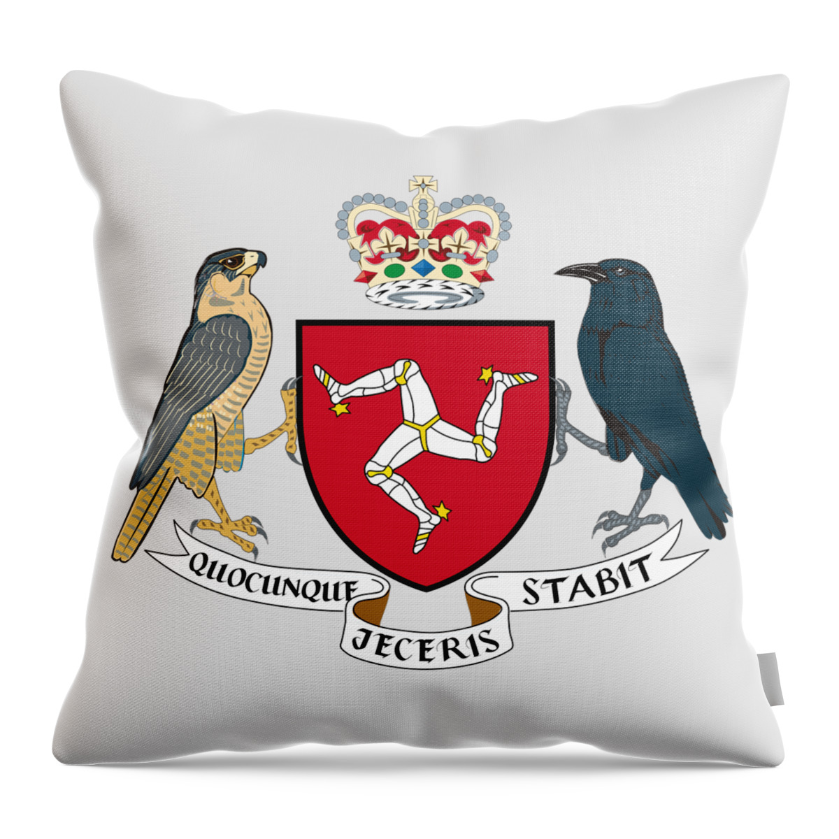 Isle Of Man Throw Pillow featuring the drawing Isle of Man Coat of Arms by Movie Poster Prints