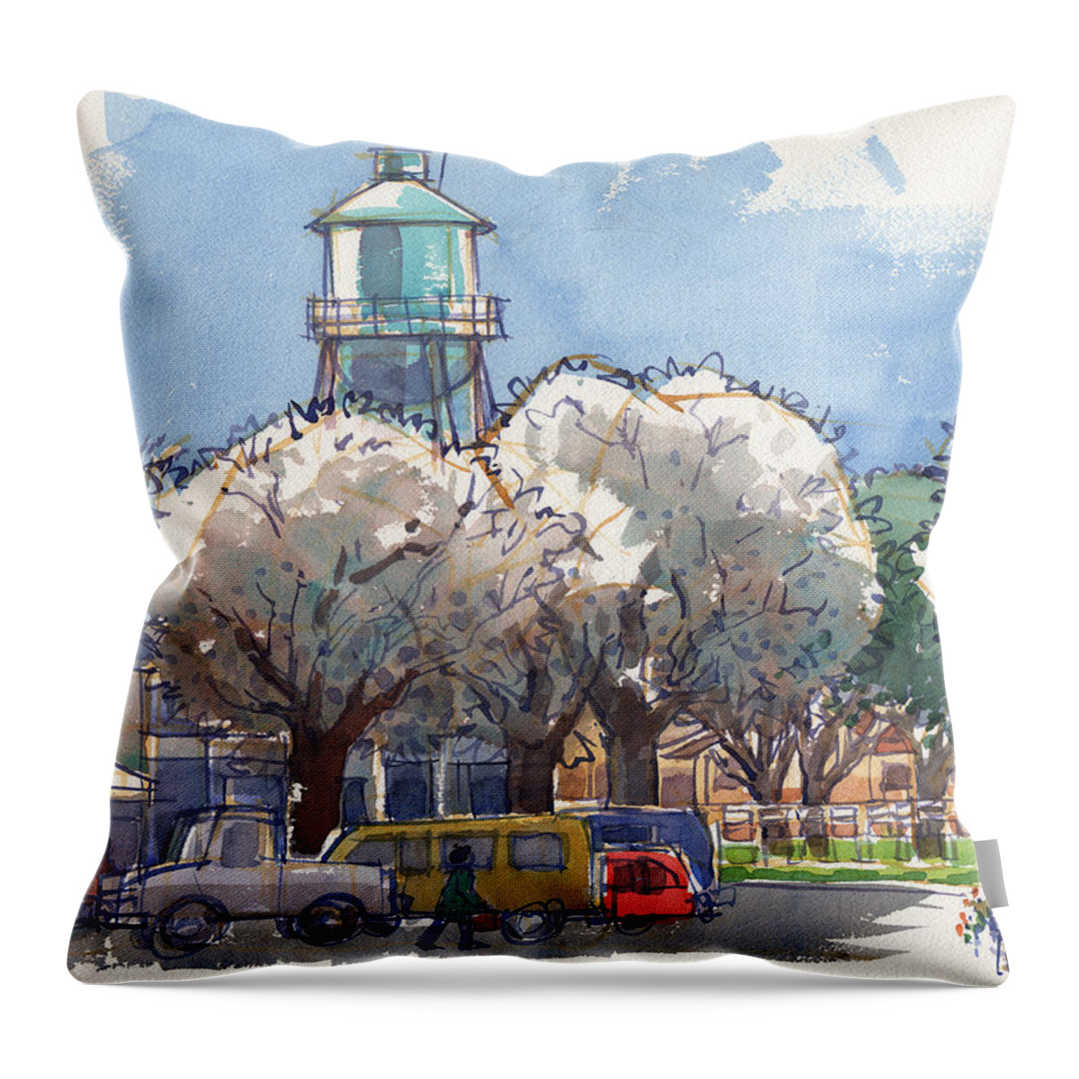 Landscape Throw Pillow featuring the painting Isleton, California by Judith Kunzle