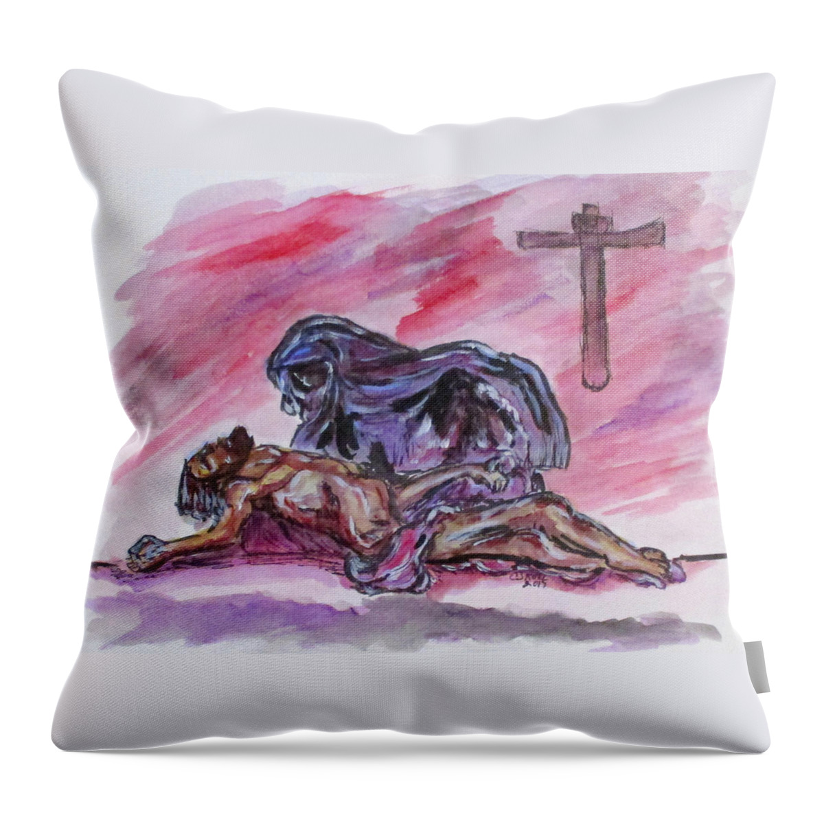 Jesus Throw Pillow featuring the painting It Is Done by Clyde J Kell