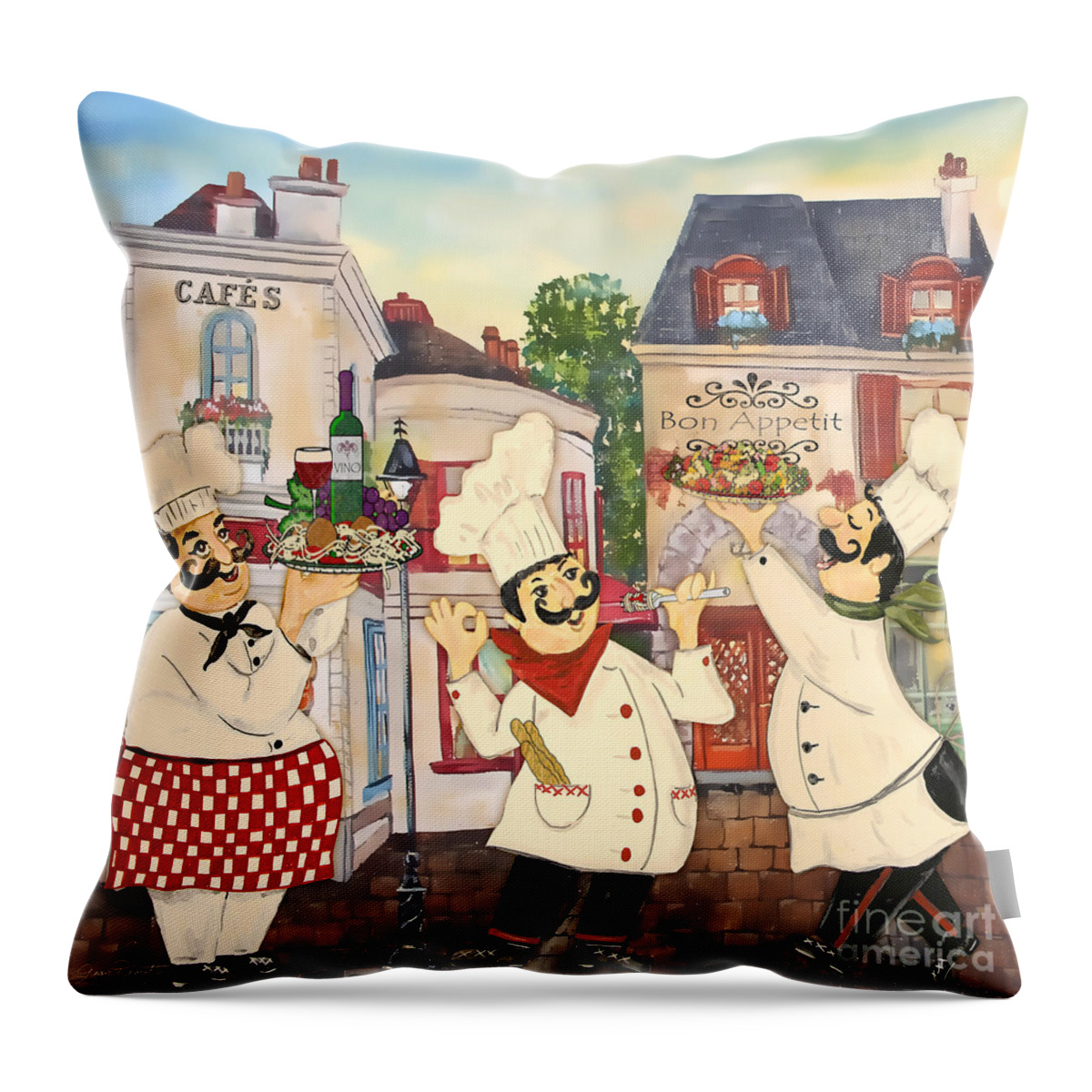 French Throw Pillow featuring the painting Italian Chefs-JP3042 by Jean Plout