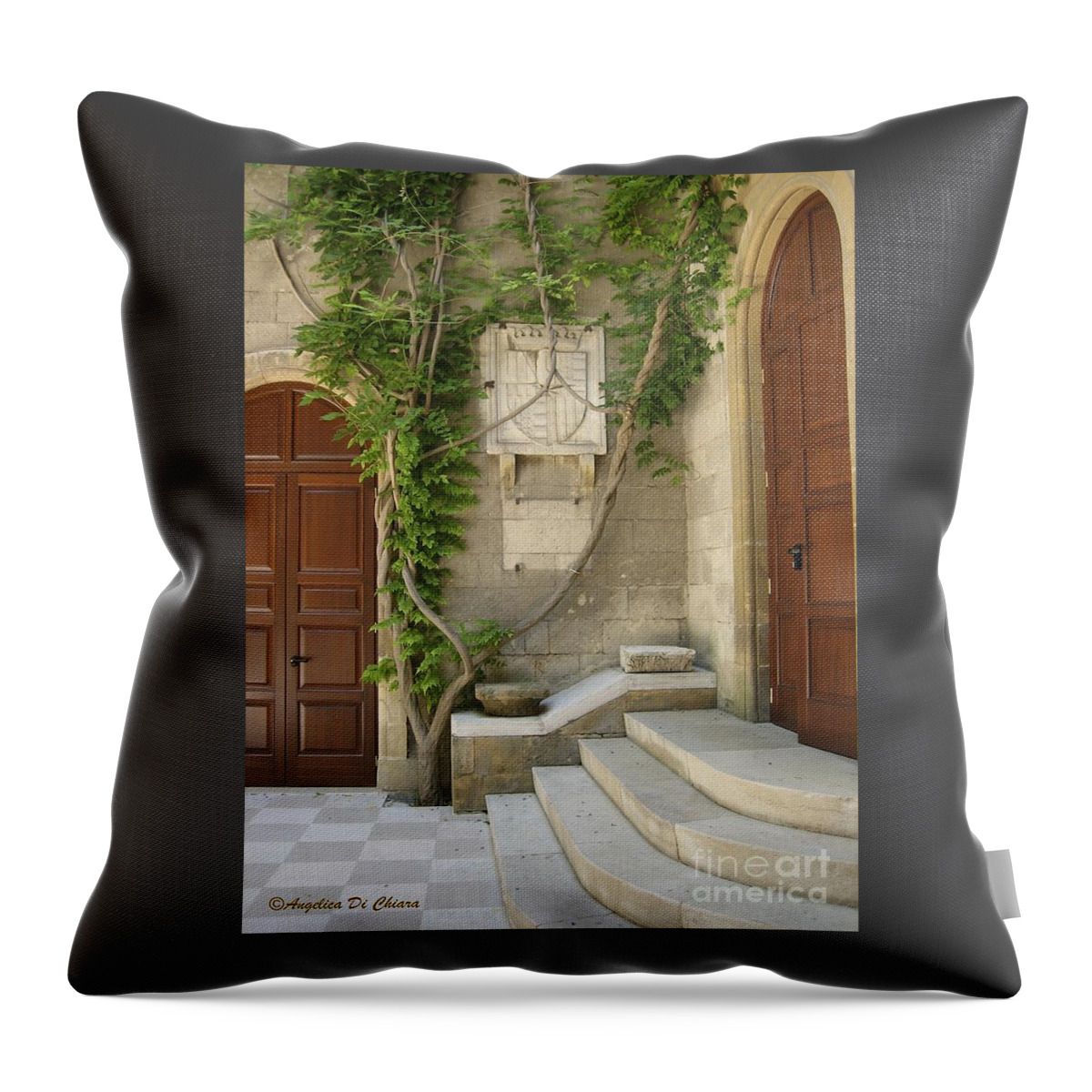 Cityscape Throw Pillow featuring the photograph Italian Courtyard- Brindisi by Italian Art