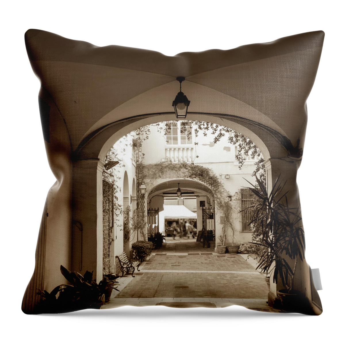 Italian Courtyard Throw Pillow featuring the photograph Italian Courtyard by Marina Usmanskaya