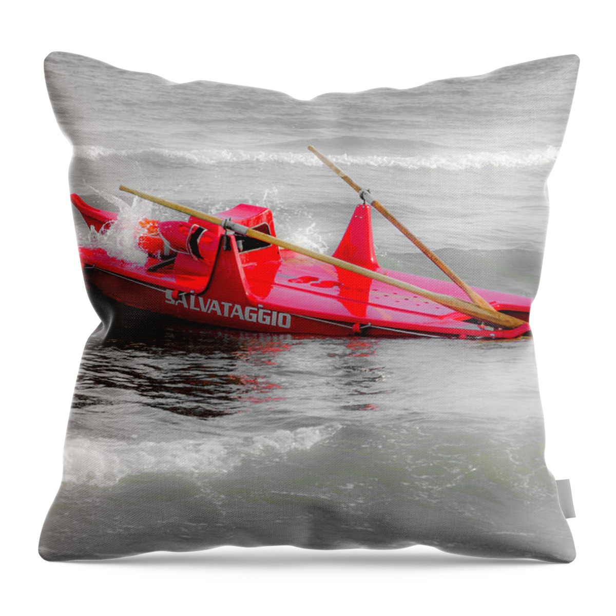 Salvataggio Throw Pillow featuring the photograph Italian life guard boat by Wolfgang Stocker