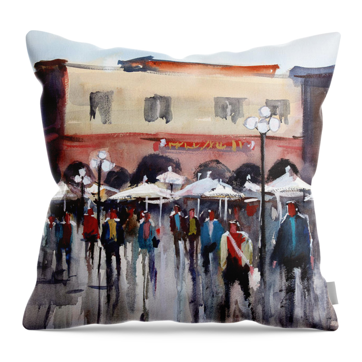 Ryan Radke Throw Pillow featuring the painting Italian Marketplace by Ryan Radke
