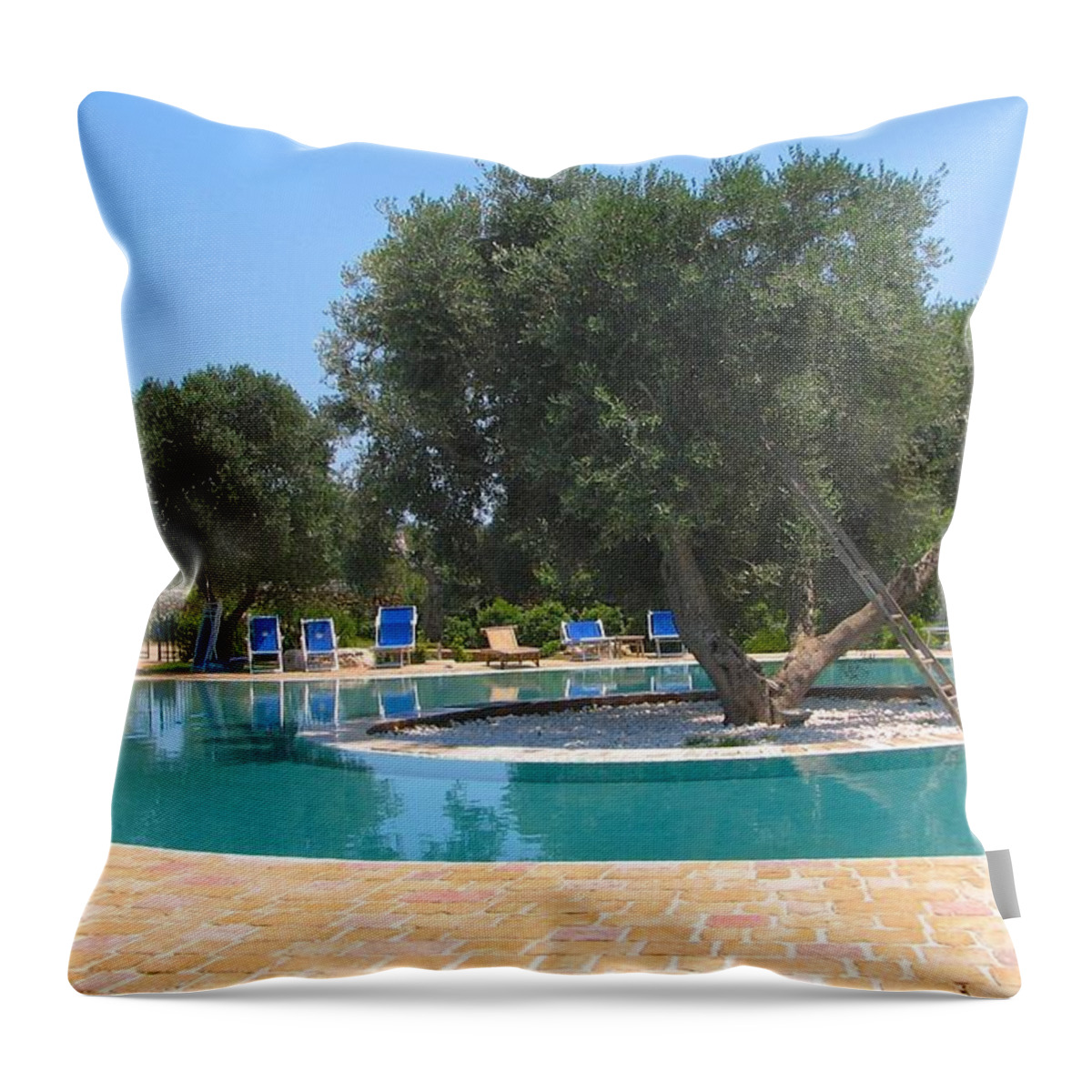 Cityscape Throw Pillow featuring the photograph Italy Resort- Olive Tree in Pool by Italian Art