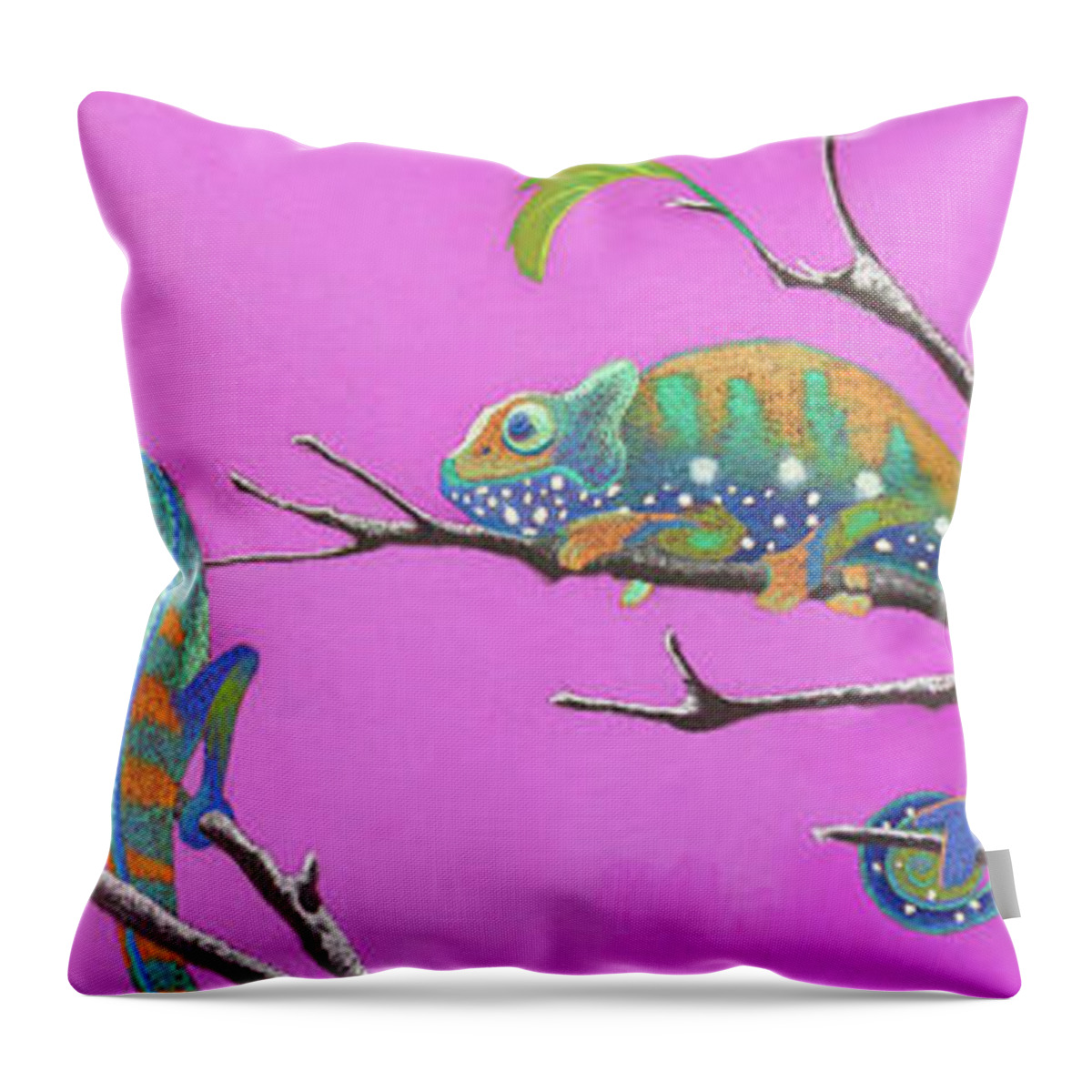 Chameleon Throw Pillow featuring the pastel Its All Just an Illusion by Tracy L Teeter 