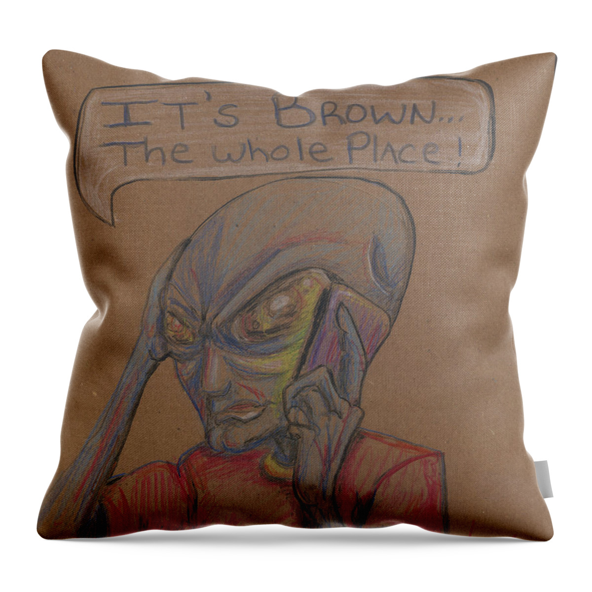 It's Brown Throw Pillow featuring the drawing It's Brown by Similar Alien