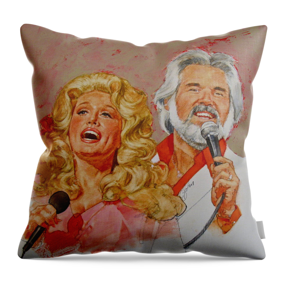 Acrylic Painting Throw Pillow featuring the painting Its Country - 8 Dolly Parton Kenny Rogers by Cliff Spohn