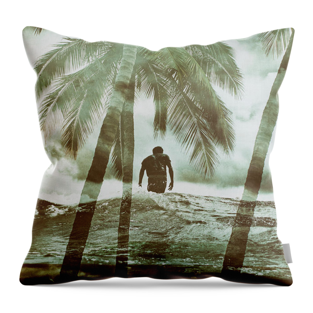 Surfing Throw Pillow featuring the photograph Izzy Jive And Palms by Nik West