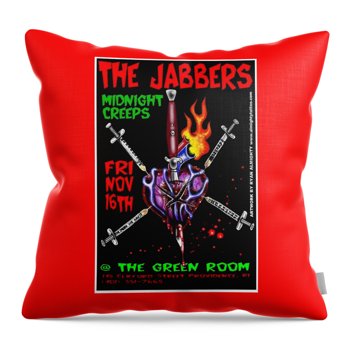 The Jabbers Throw Pillow featuring the digital art Jabbers Reunion Flyer by Ryan Almighty