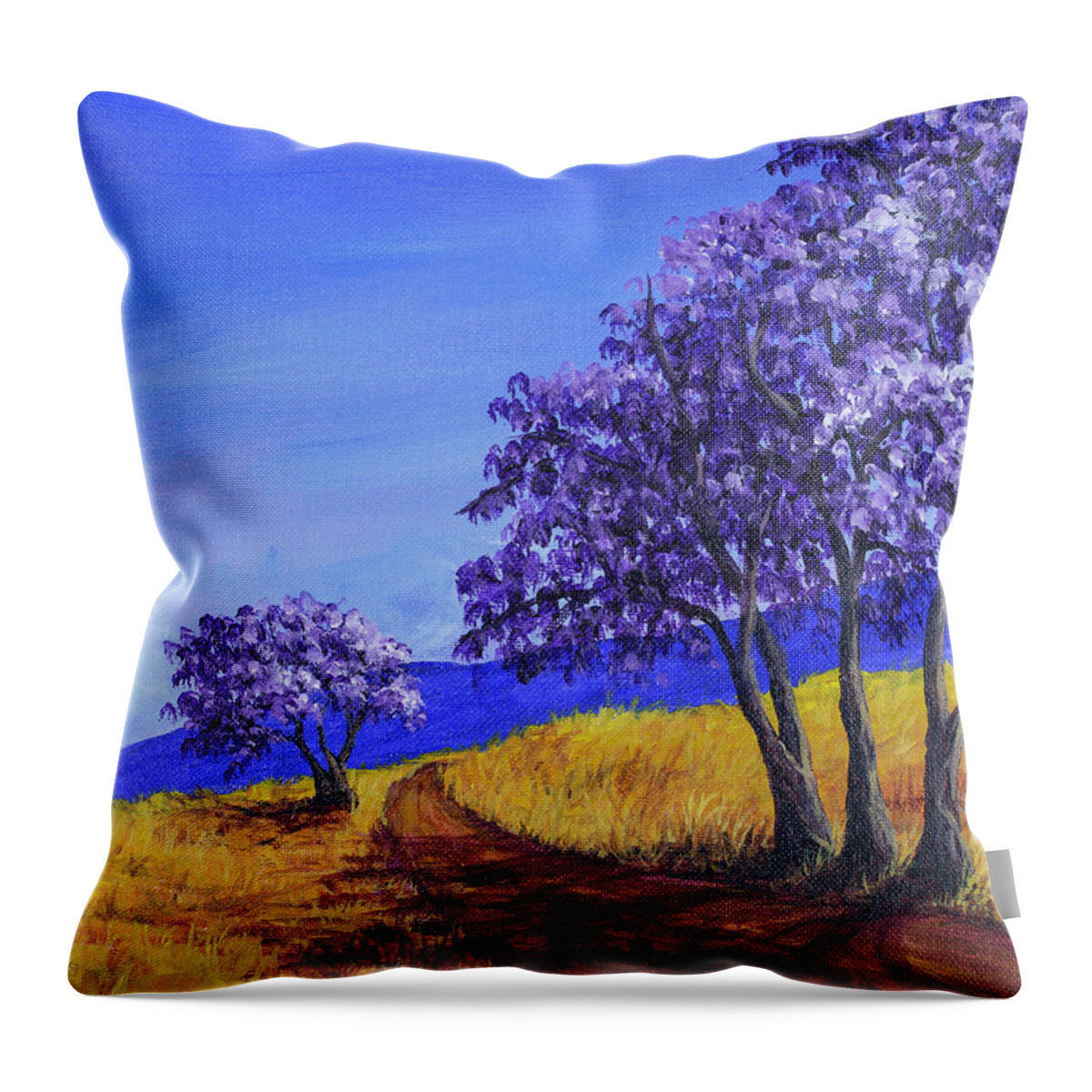 Landscape Throw Pillow featuring the painting Jacaranda Trees Maui by Darice Machel McGuire