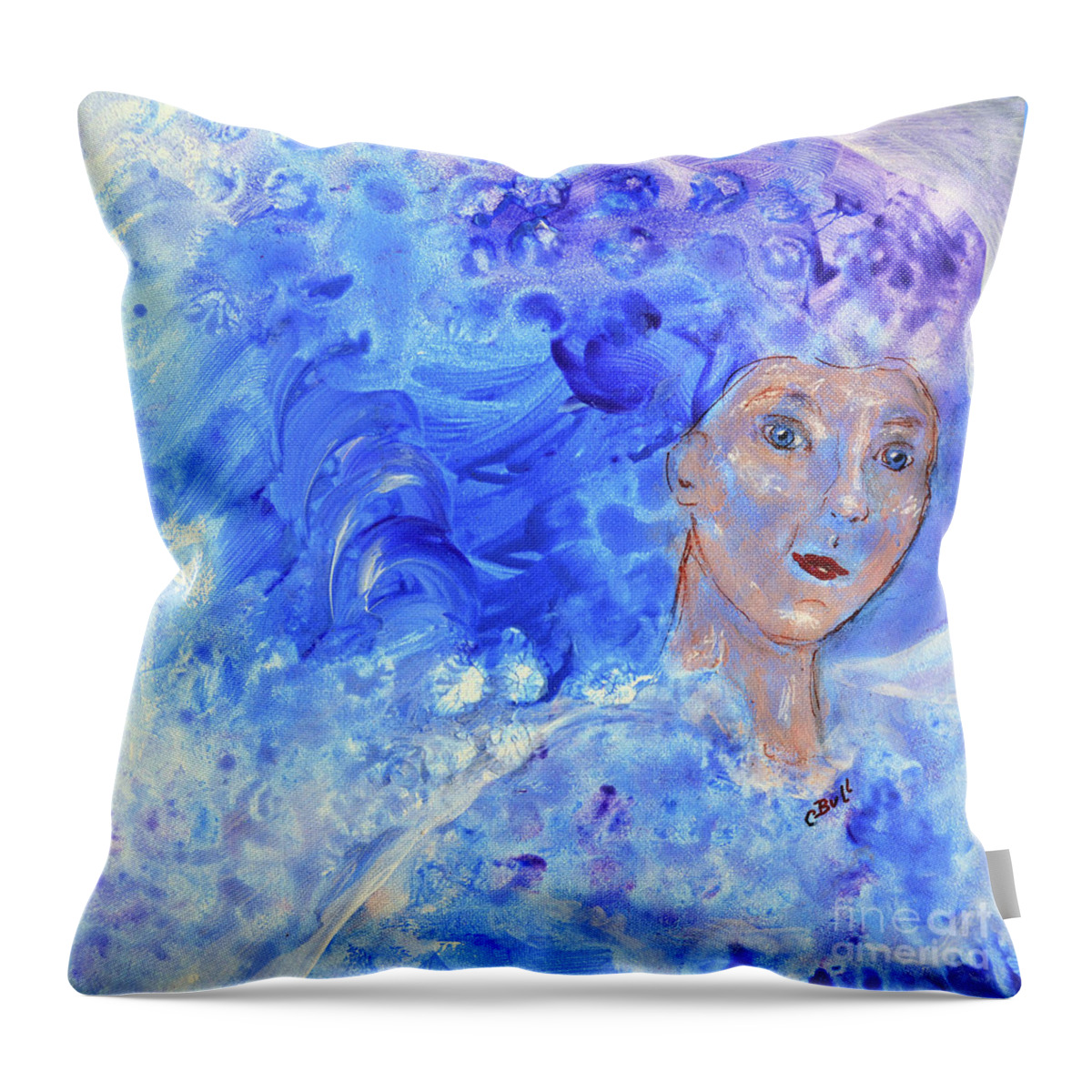 Woman Throw Pillow featuring the painting Jack Frost's Girl by Claire Bull