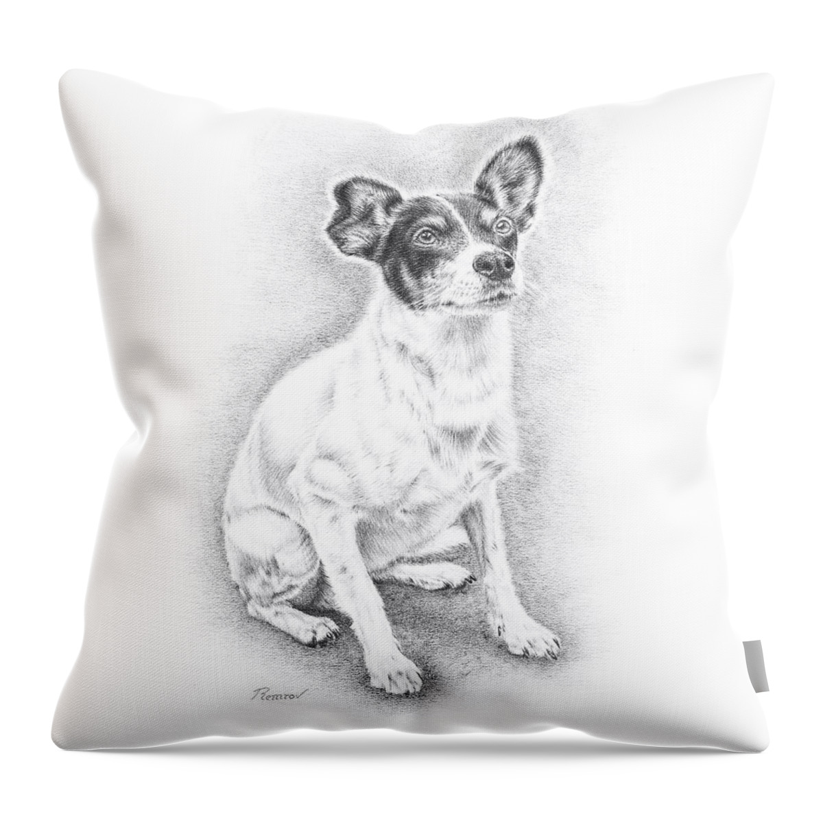 Pencil Drawing Throw Pillow featuring the drawing Jack Russell by Casey 'Remrov' Vormer
