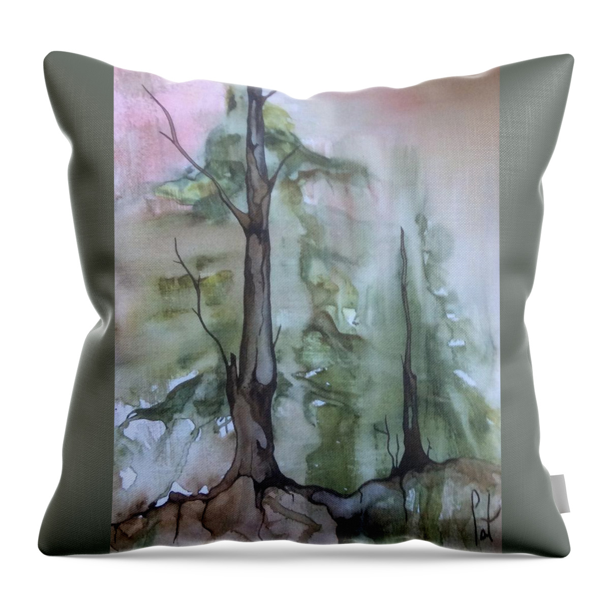 Tree Throw Pillow featuring the painting Jackfish lake by Pat Purdy