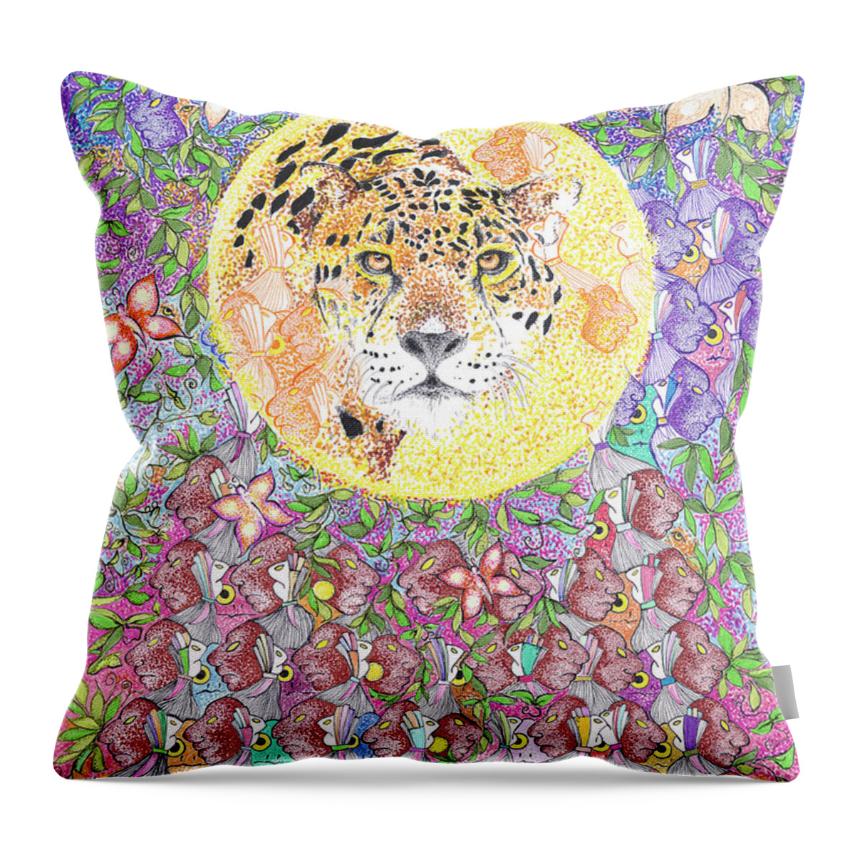 Jaguar Throw Pillow featuring the drawing Jaguar Night by Doug Johnson