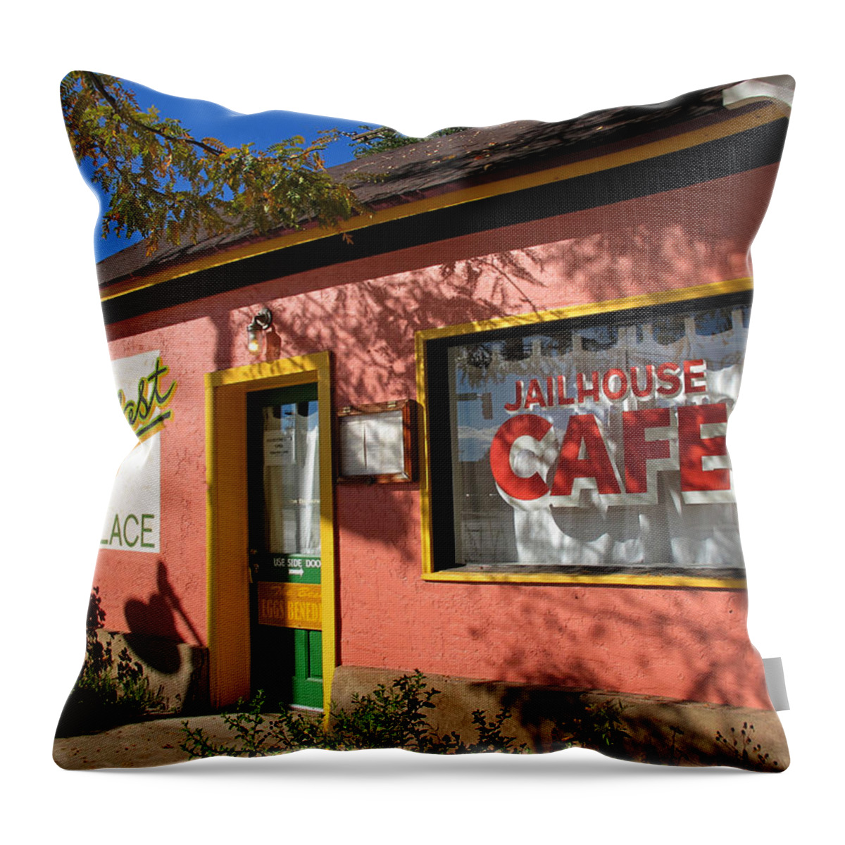Jailhouse Cafe Throw Pillow featuring the photograph Jailhouse Cafe Moab Utah by Lawrence Christopher
