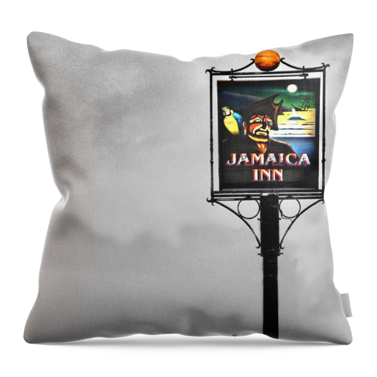 Inns Throw Pillow featuring the photograph Jamaica Inn Pub Sign by Linsey Williams