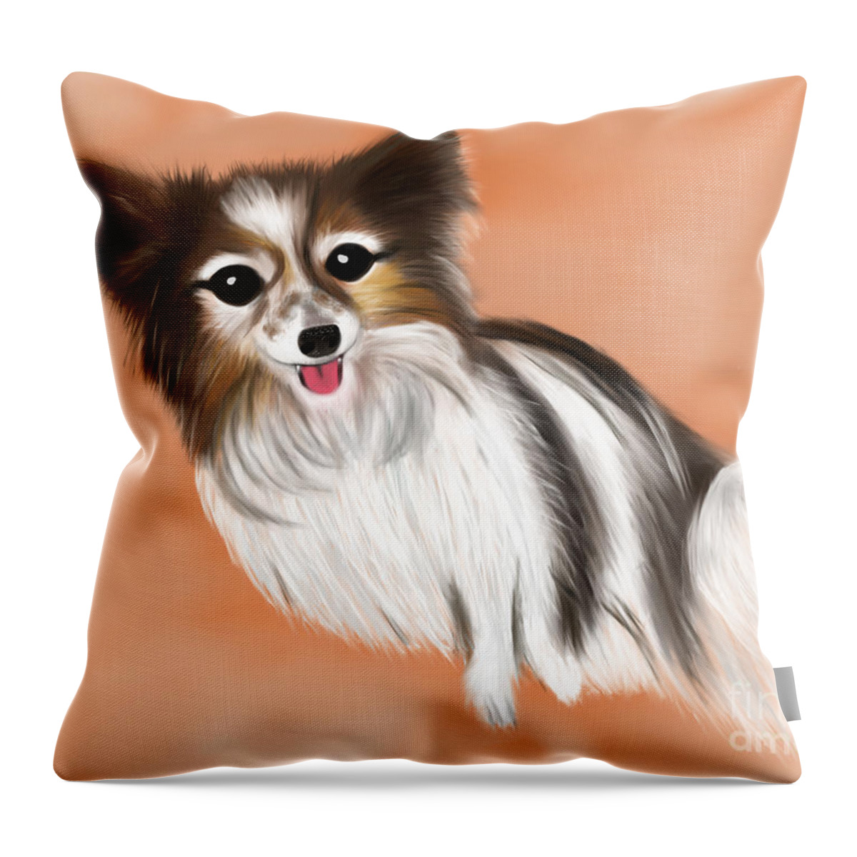 Papillon Throw Pillow featuring the digital art James Blonde - a Papillon with Celebrity Status in Cannes by Barefoot Bodeez Art