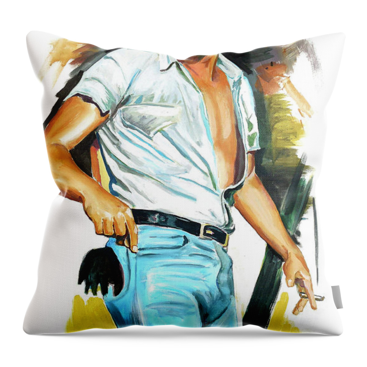 James Throw Pillow featuring the painting James Dean - Giant by Star Portraits Art