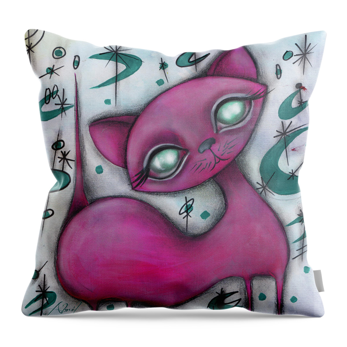 Cat Throw Pillow featuring the painting Jane Cat by Abril Andrade