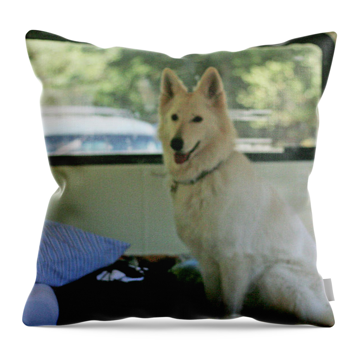  Throw Pillow featuring the photograph Jane riding in the bus camping at Cape Lookout by Margaret Hood