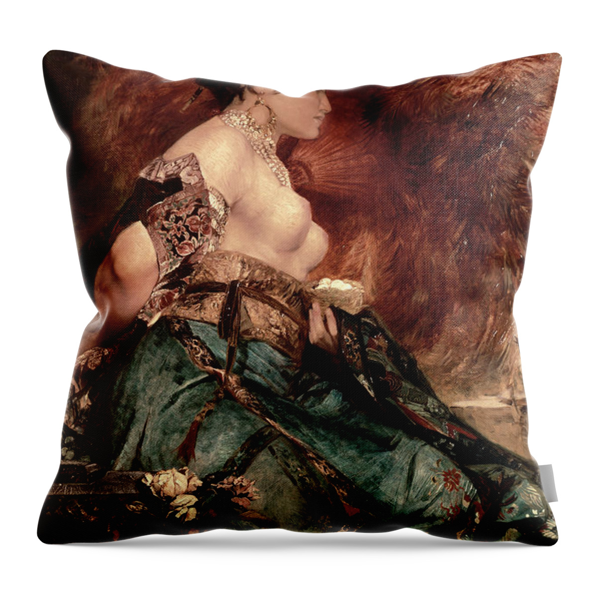 Japanese Throw Pillow featuring the painting Japanese girl by Hans Makart