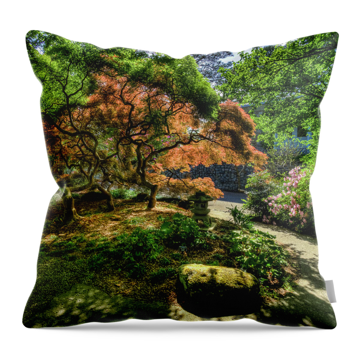 Japanese Maple Throw Pillow featuring the photograph Japanese Maples in Spring by Jerry Gammon