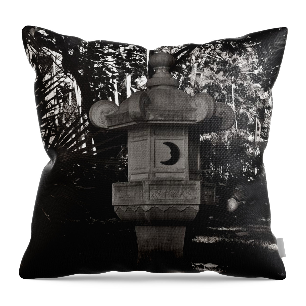 Ishidoro Throw Pillow featuring the photograph Japanese Stone Lantern in BW by Craig Wood
