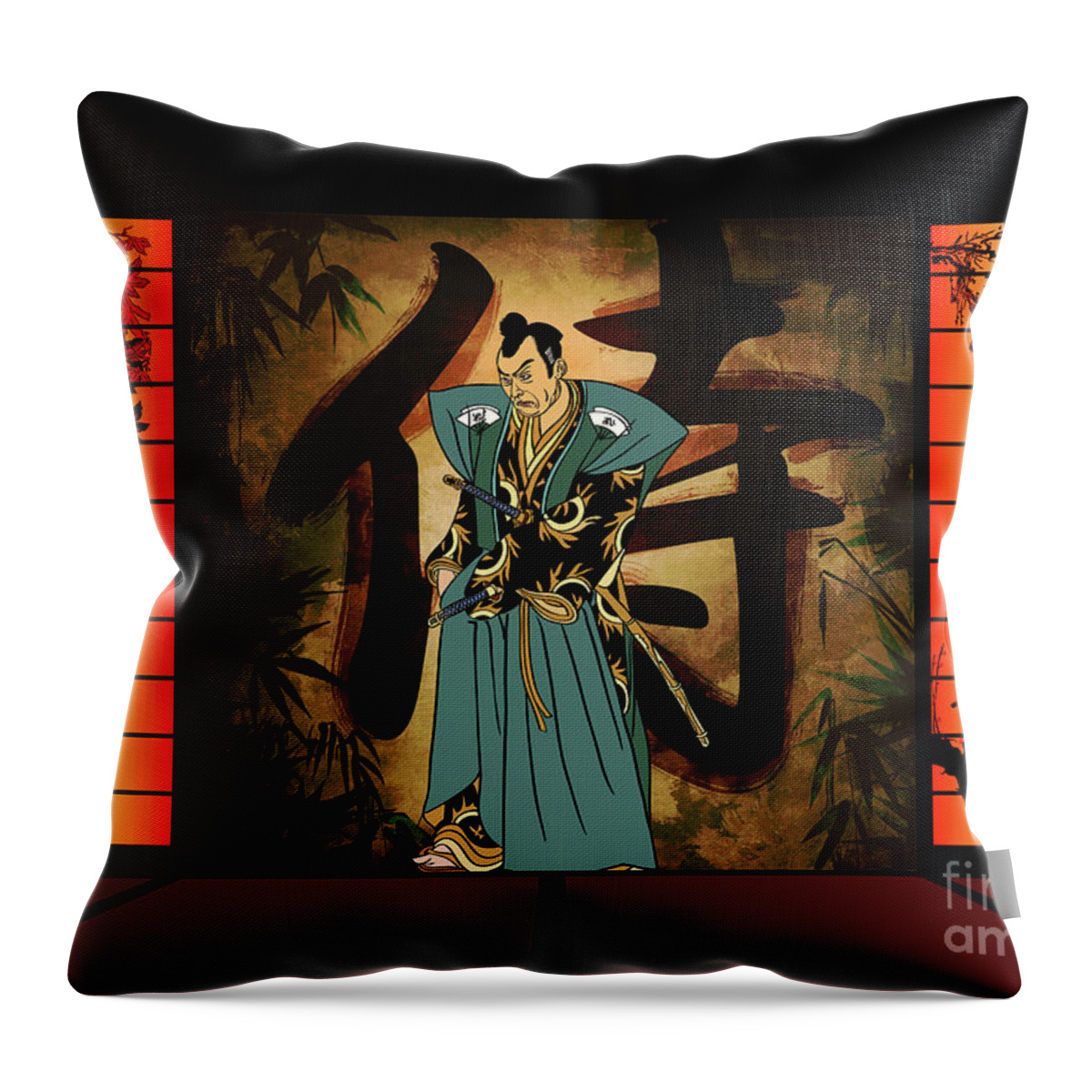 Room Throw Pillow featuring the drawing Japanese style by Andrzej Szczerski
